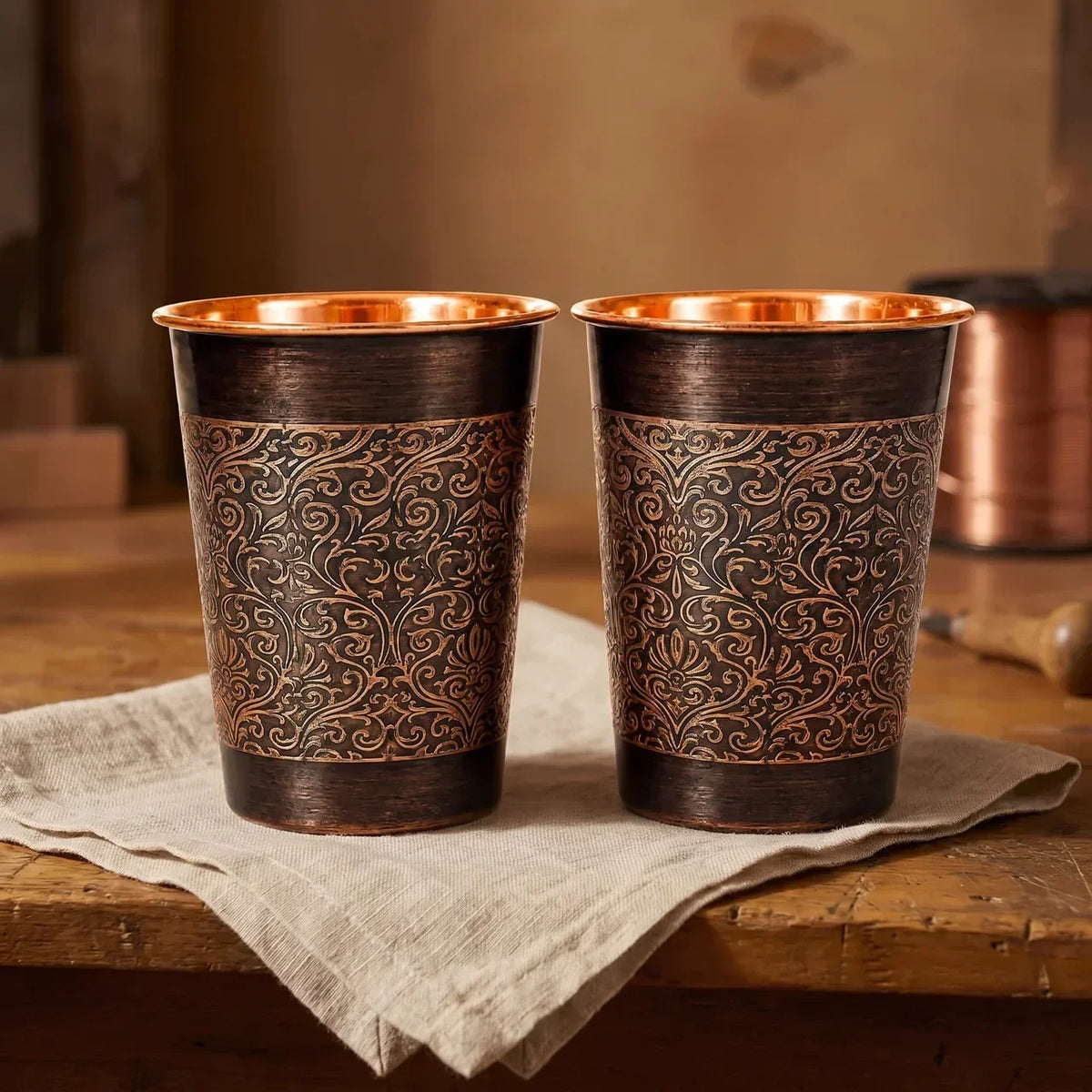 美咲＆大輔の手仕事 花柄銅マグセット（2個入り）